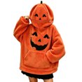 thumbnail image 2 of Women's Halloween Pumpkin Hoodie Oversized Fuzzy Fleece Sweatshirt Classic Jack-O-Lantern Face Full Zip Up Hooded Sweater with Pocket for Cosplay Party, 2 of 5