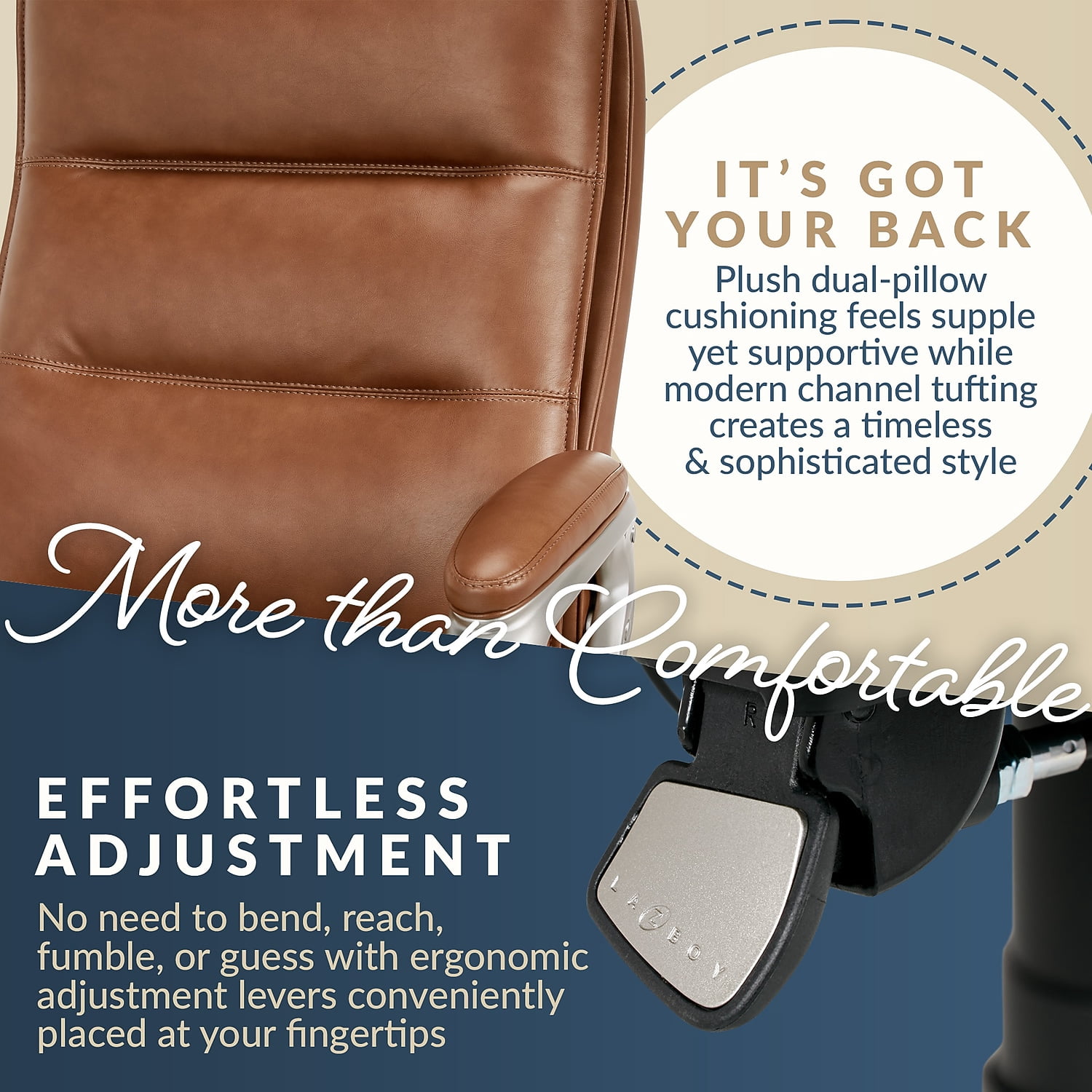 La-Z-Boy Jenkins Ergonomic Bonded Leather Swivel Executive Big & Tall Chair Brown (60075-CAM)