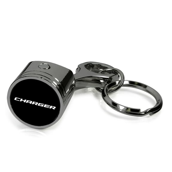 iPick Image for Dodge Charger Black-Chrome Finish Engine Piston and Rod Metal Key Chain, Official Licensed