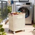 thumbnail image 6 of solautey Rolling Plastic Collapsible Laundry Basket Cube Storage Bin Box Organizer with Wheels Handle Durable Ventilated Foldable Hamper for Bedroom Dirty Clothes Large Capacity, 6 of 7