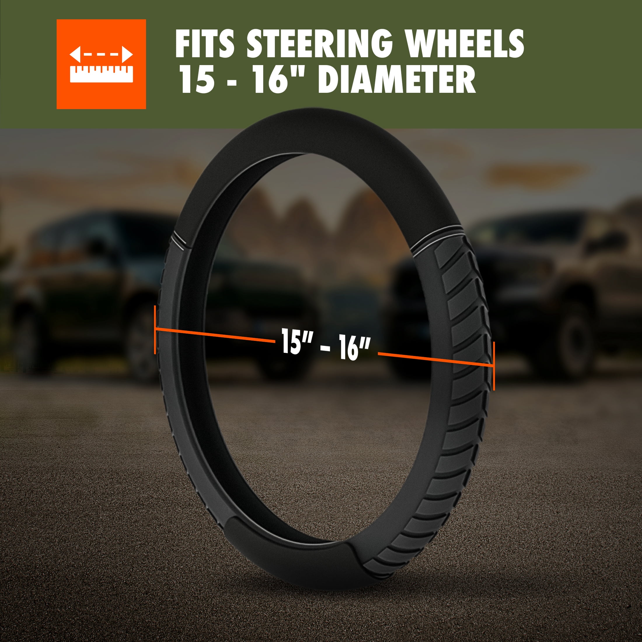 Ozark Trail Truck Steering Wheel Cover Faux Leather with Rubber Grip, Fits 16" diameter, Black Chevron