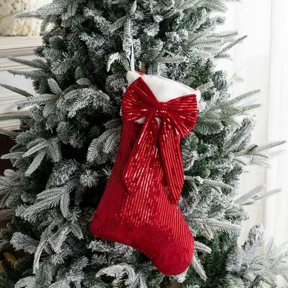 Dalrosia Bow Christmas Stockings, 18 inches Sequins Christmas Stocking Hanging Xmas Tree Decor for Fireplace Holiday Festival Party Ornament