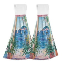 Yayeee Kitchen Hanging Hand Towels Set of 2 with Loop Bathroom Absorbent Tie Towel, Seaside Door