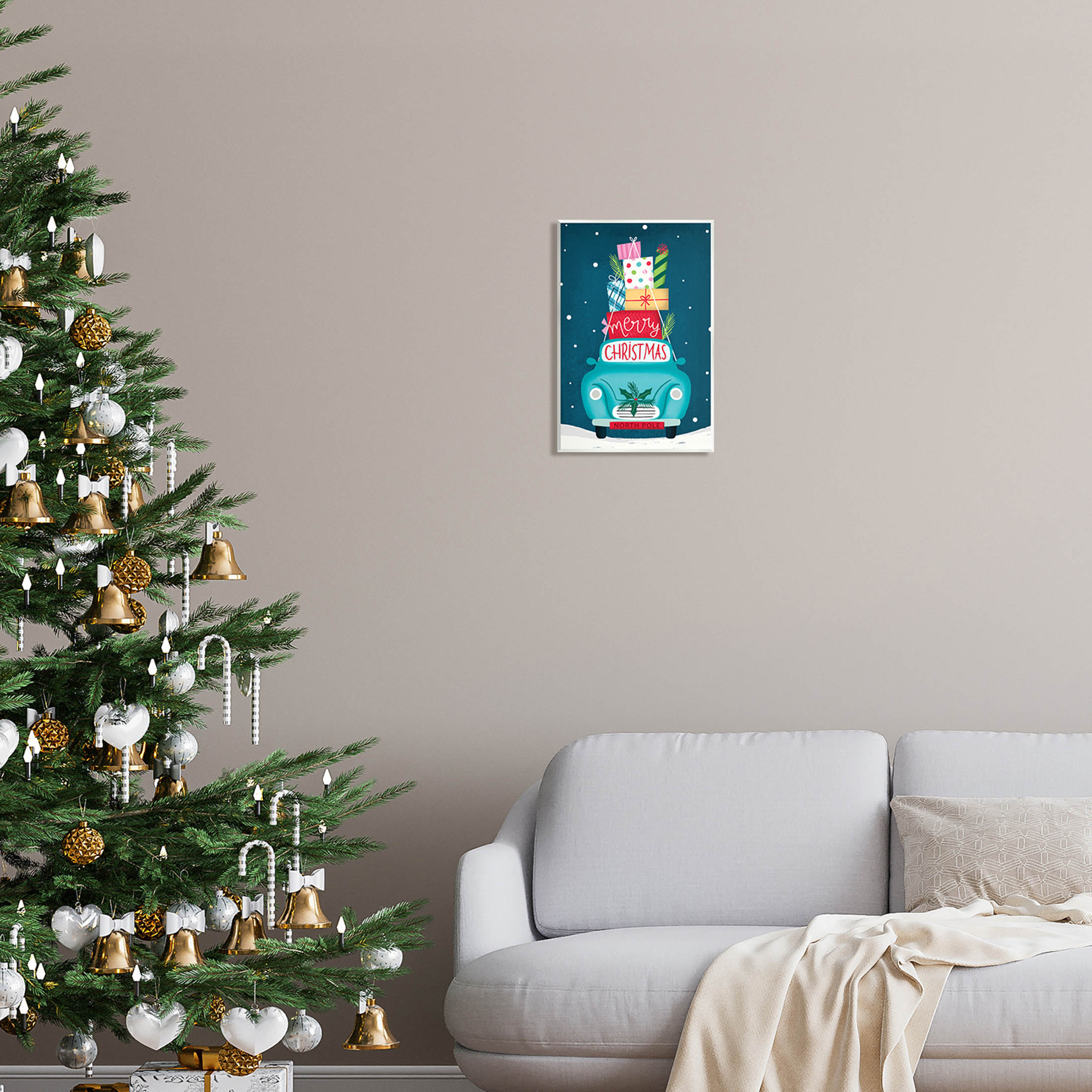 Merry Christmas Stacked Gifts Car Holiday Graphic Art Unframed Art Print Wall Art