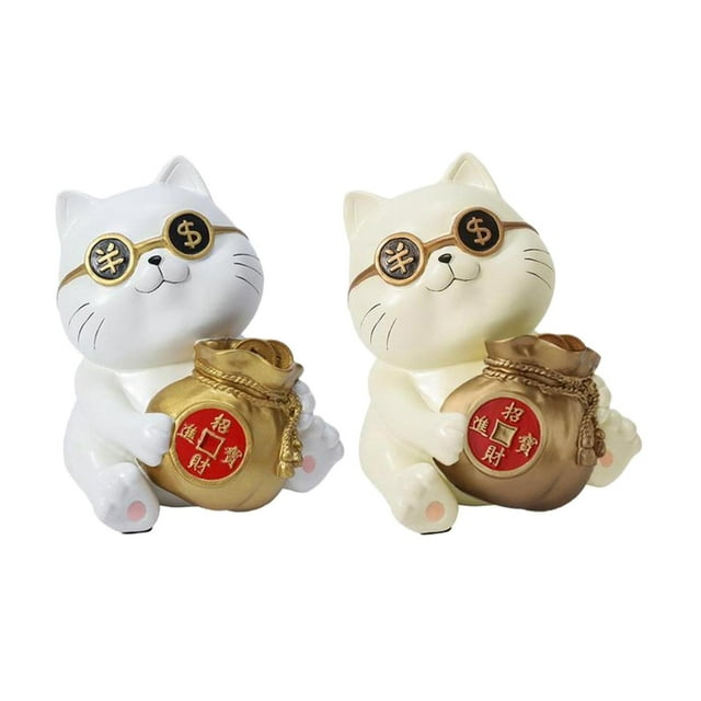 Lucky Cat Estatuas Animales Escultura Florero Resina Soledad Estatuilla del gato de la suerte
