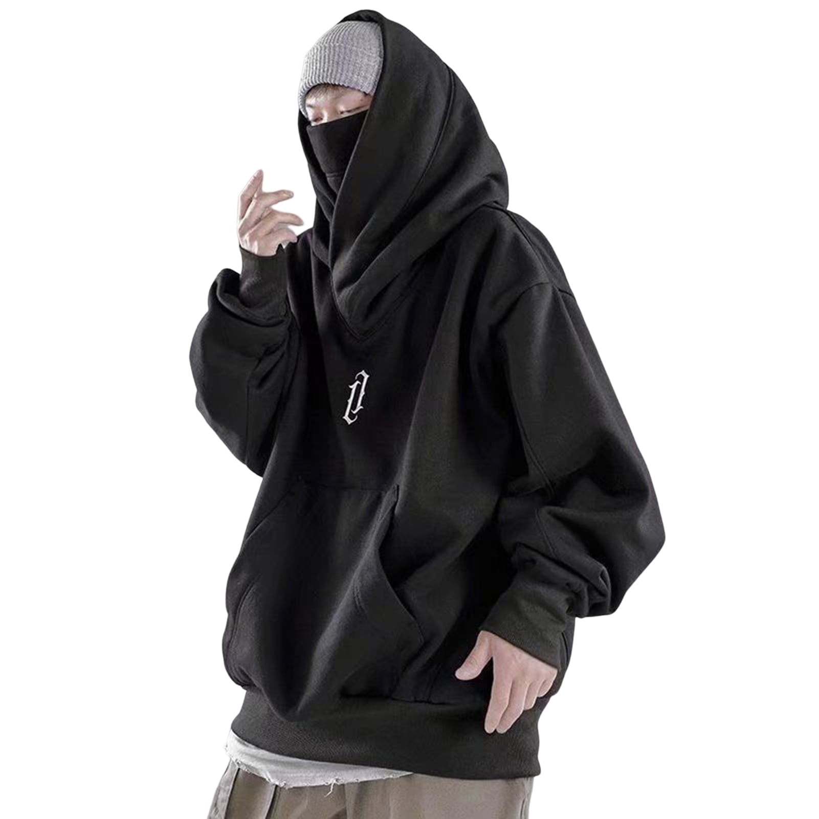 Fusipu Men Autumn Hoodie Solid Color Hooded Long Sleeves