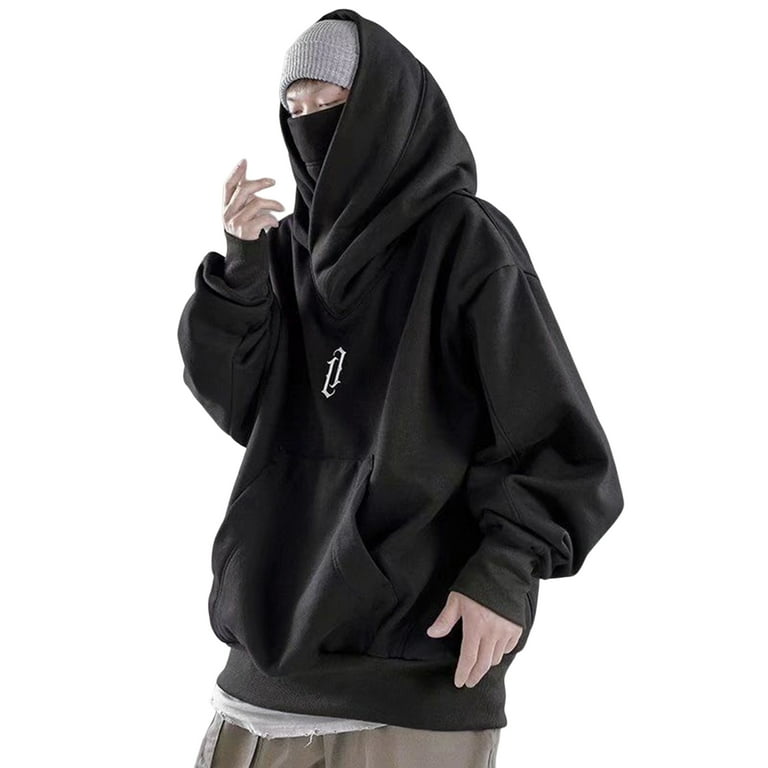 Men Autumn Hoodie Solid Color Hooded Long Sleeves Oversized Hip
