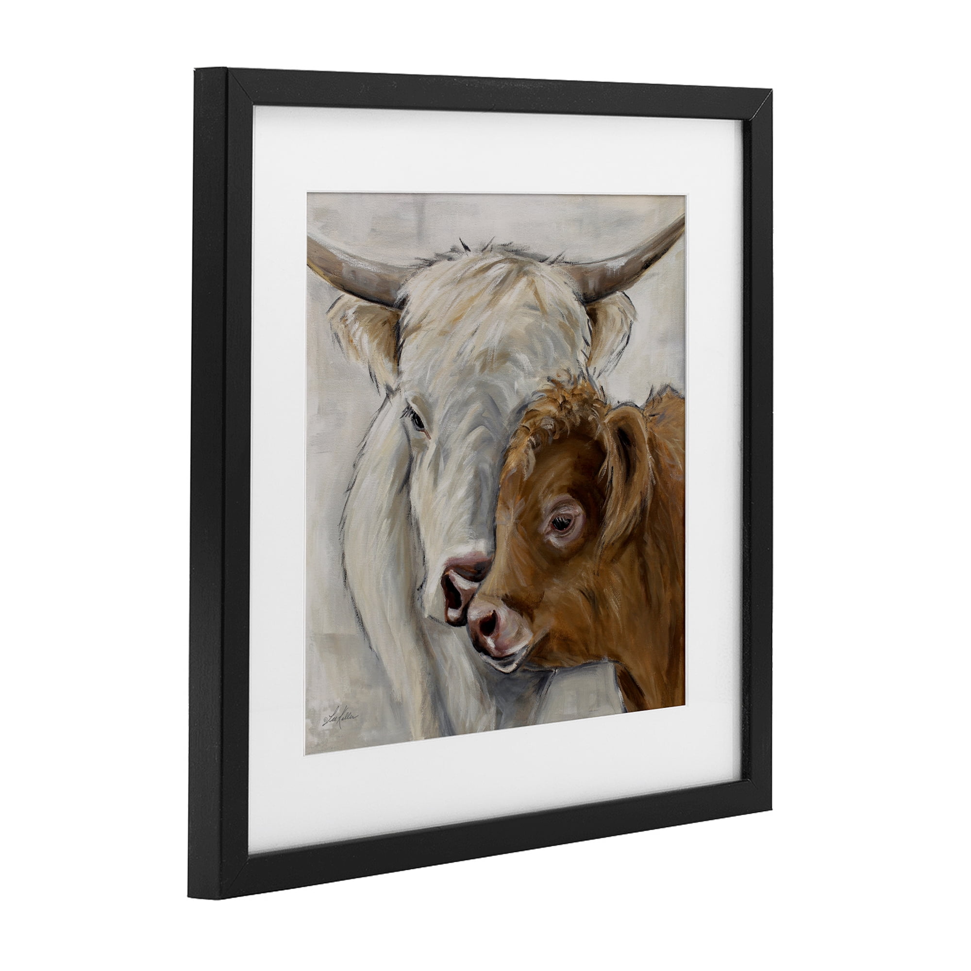 Stupell Industries Highland Cow & Calf Contrasts Black Framed Print Under Glass, design by Lee Keller