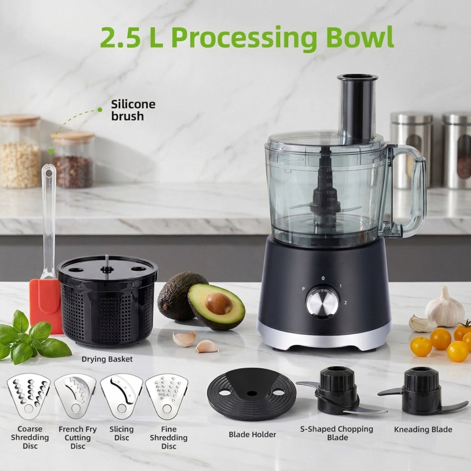 Fenbeli 12-Cup Food Processor with Salad Spinner, Multi-Function Chopper, Slicer, Shredder, Puree and Dough System, Black