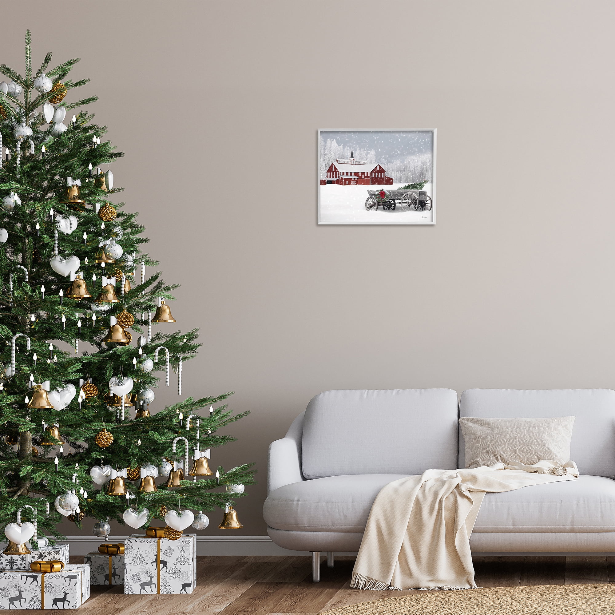 Stupell Industries Winter Wagon Scene Holiday Painting White Framed Art Print Wall Art, 20 x 16