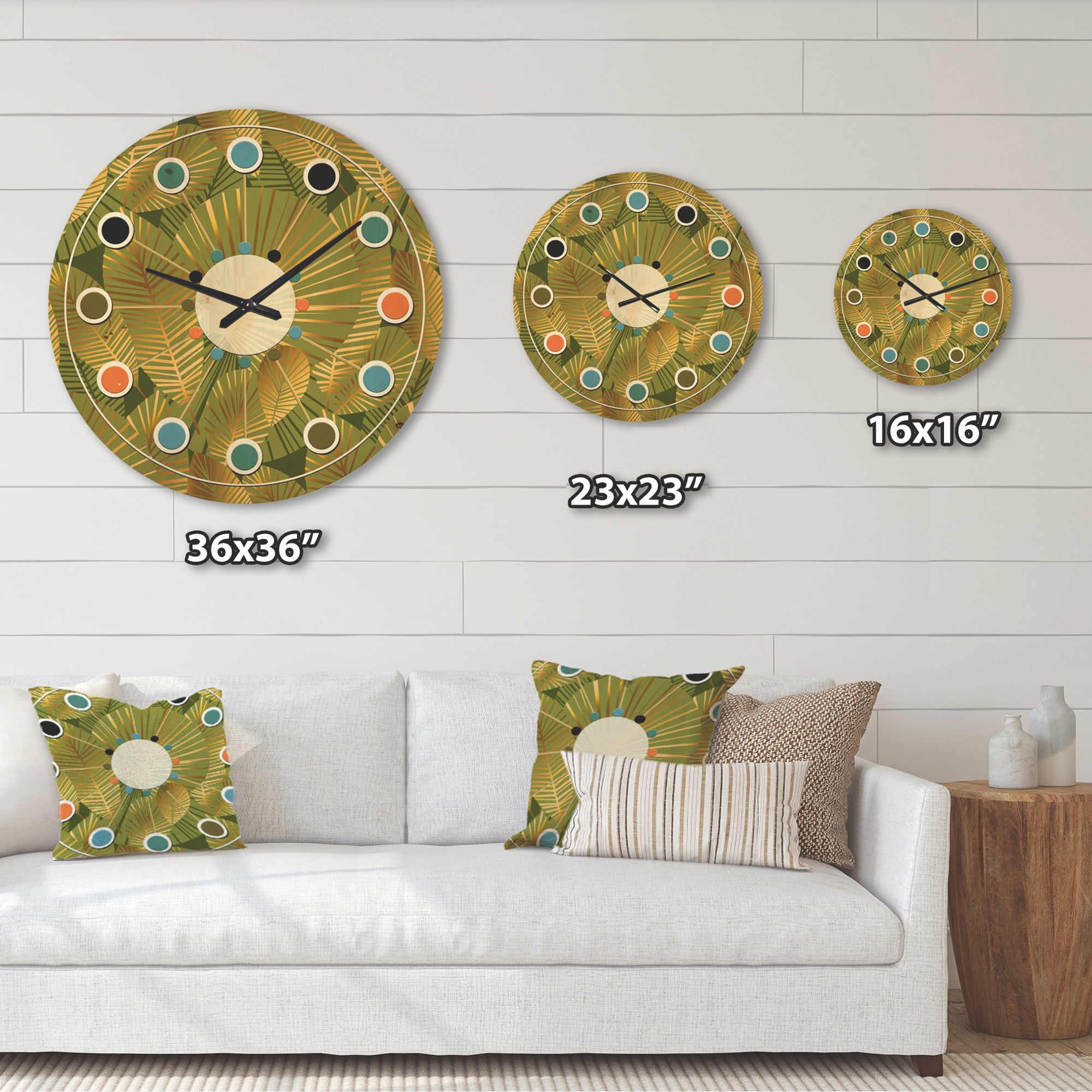 Designart 'Abstract Golden Leaves I' Mid-Century Modern Wood Wall Clock