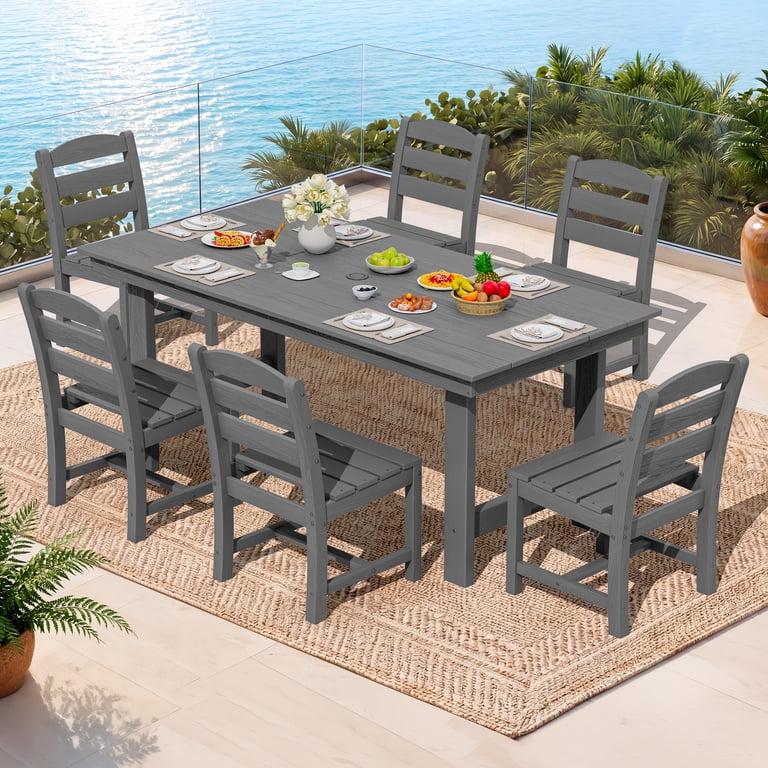 kontiki 7 piece outdoor patio set with umbrella Kingdura Dining for 6, HDPE & Metal Table & Chairs Hole, All-Weather Outdoor Furniture Patio Conversation Set for Lawn Pool Backyard, Grey : Patio this set offers the classic look of wood without the tedious maintenance of staining or sealing KINGYES, 7-Piece Outdoor Dining Set,
