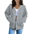 thumbnail image 2 of Inglocry Hoodies for Women Long Sleeve Zip Up Fashion Sweatshirts Casual Solid Oversized Fall Lightweight Hooded Jackets Light Gray XL, 2 of 5