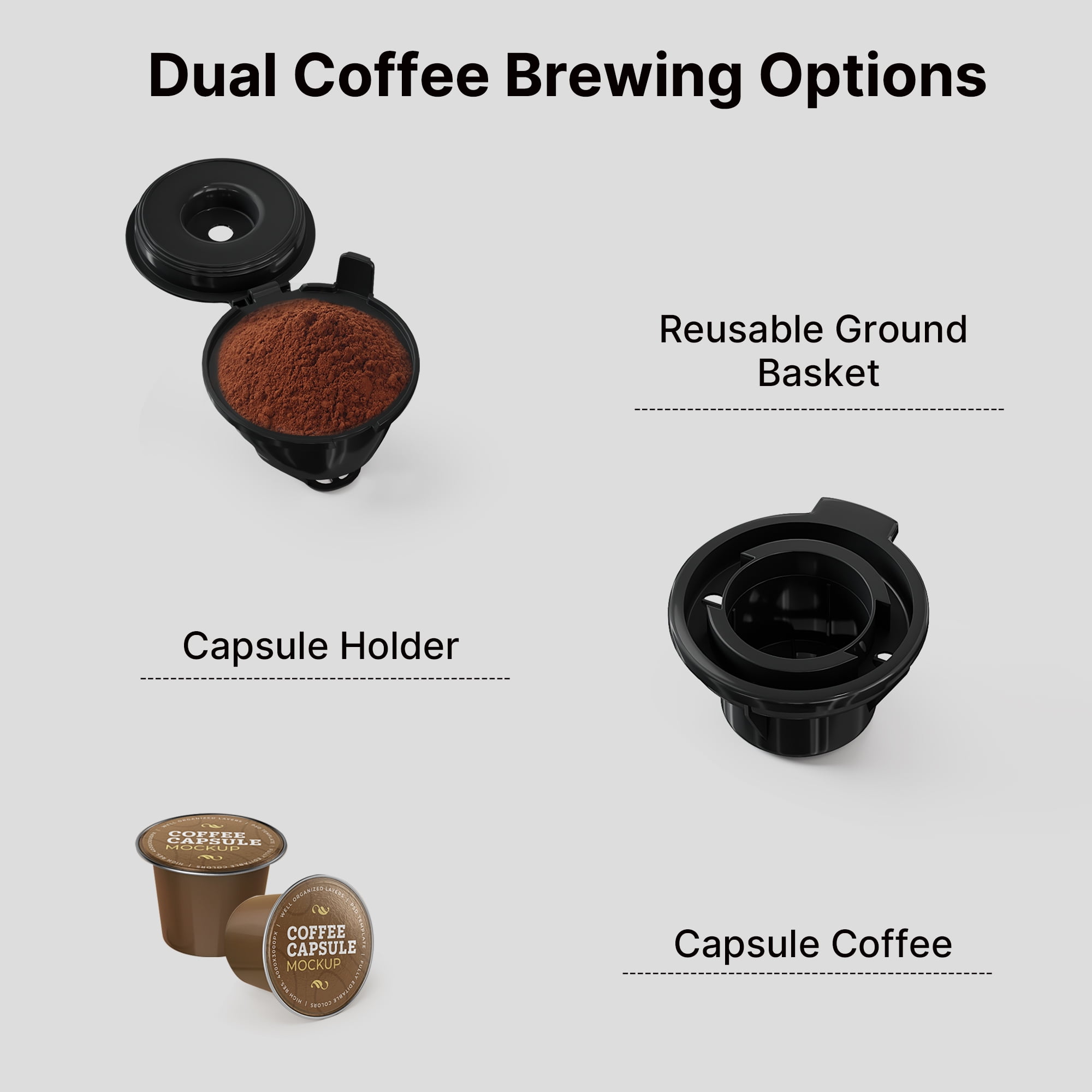 Coffee Maker 2-in-1 Single Serve Coffee Machine for K-Cup Capsule Pod and Ground Powder Brewer for Home Office Kitchen