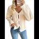 thumbnail image 1 of Suéter Tipo Cárdigan con Lazo para Mujer, Larga, Ribete en Contraste, Tejido Holgado, Cuello en V, Otoño e Invierno. Caqui L, 1 of 10