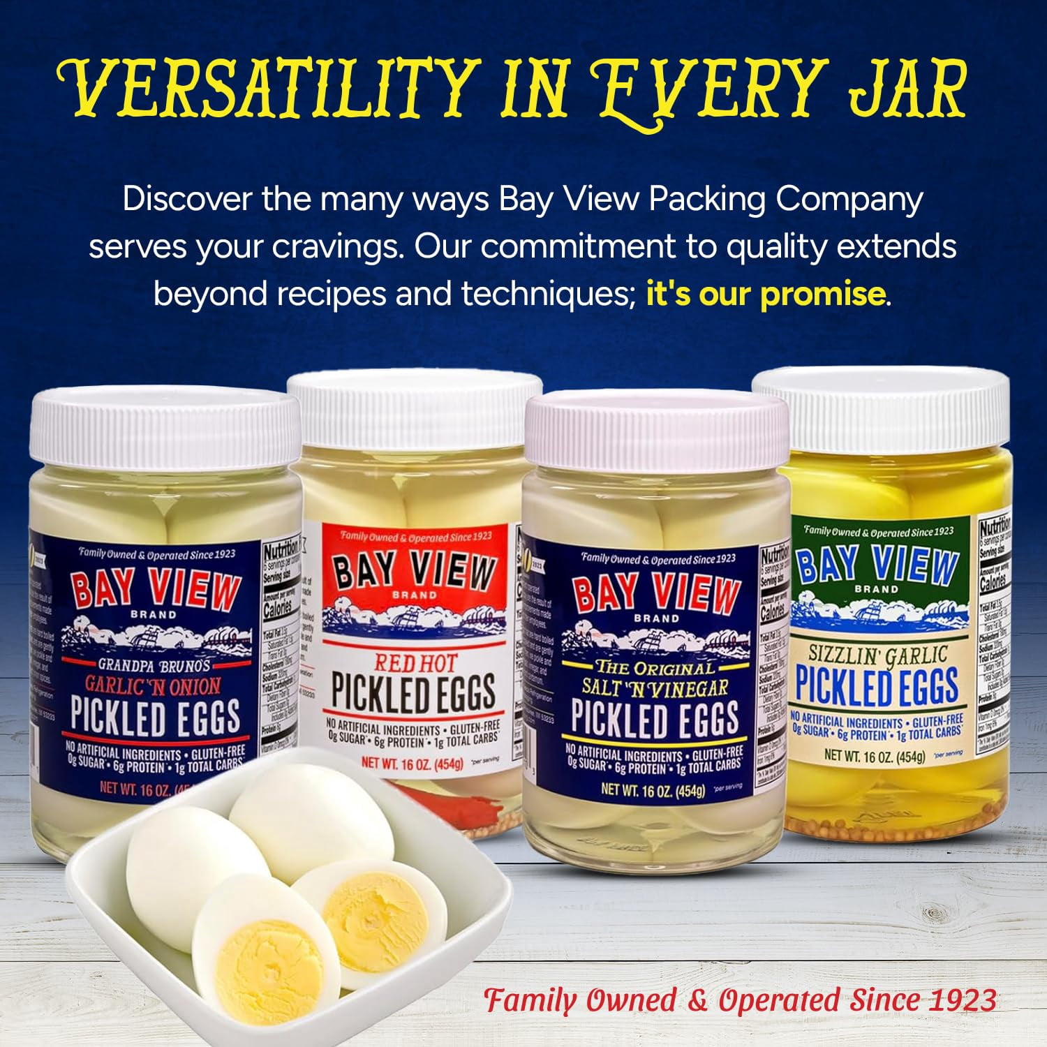 Bay View Pickled Eggs, No Artificial Ingredients, Gluten Free, 0g Sugar, 6g Protein, Fresh Grade A Eggs, Boiled and Peeled (16oz, Variety Pack)