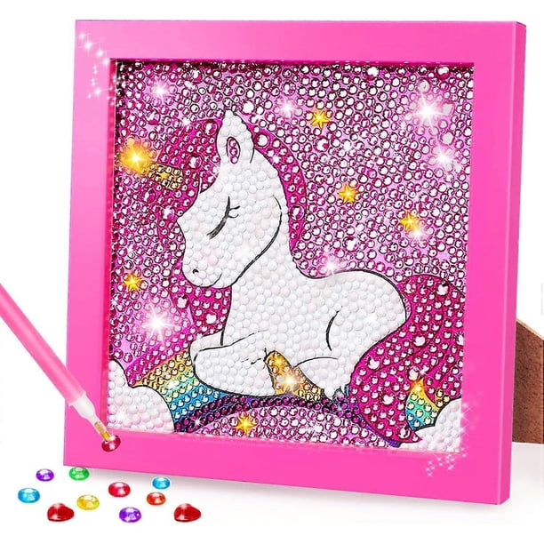 5D Diamond Gemstone Set with Wooden Frame Diamond Arts and Crafts for Kids 6-8-10-12 Years Old, Gemstone Art Painting Kit -Great for Kids Art Projects