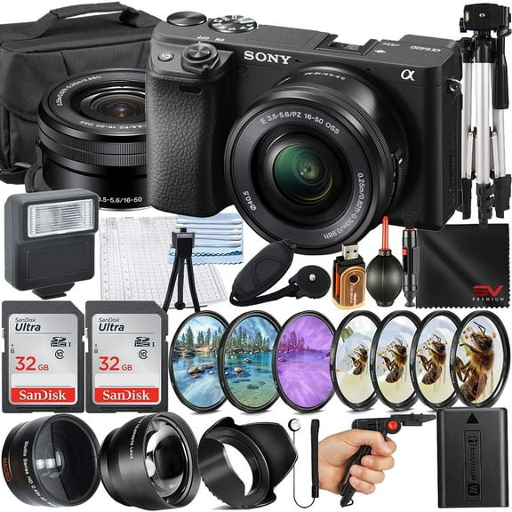 Sony A6400 Mirrorless Camera with 16-50mm Lens   SanDisk 32GB Memory Card   Tripod   SV Premium Accessory Bundle (International Model)