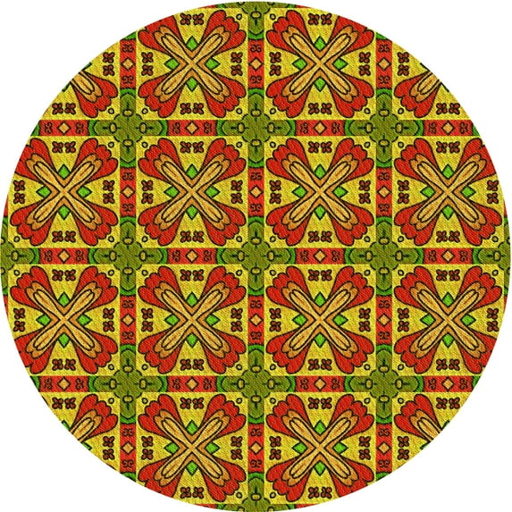 Ahgly Company Indoor Round Patterned Golden Brown Yellow Area Rugs, 5' Round