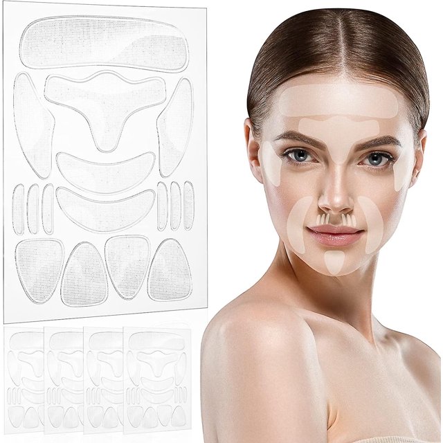 64 parches faciales antiarrugas para dormir, parches para suavizar el cuello y la cara, parches faciales antiarrugas para la boca y el ceño fruncido durante la noche, 4 hojas