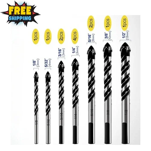 12Pc Carbide Masonry Drill Bits 1/8"-1/2" For Concrete Tile Brick Wood