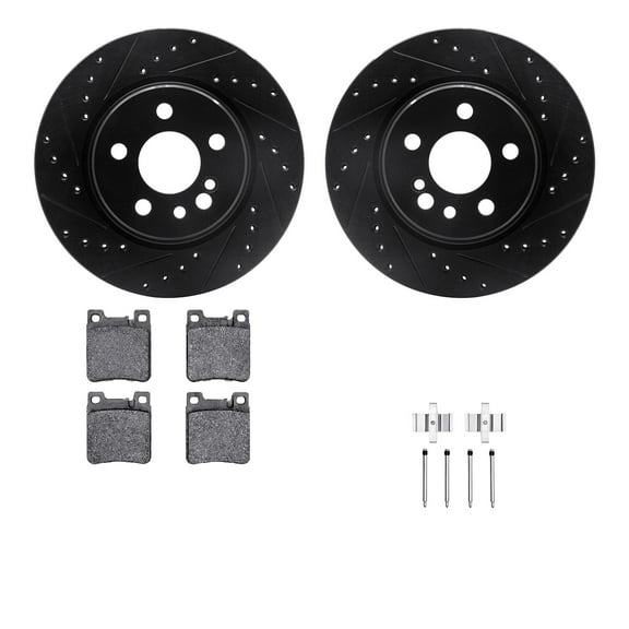 Dynamic Friction Company Rear Brake Rotors-Drilled and Slotted-Black with 5000 Advanced Brake Pads includes Hardware 8512-63032