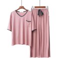 thumbnail image 1 of Crescentt Pyjama en Modal de Luxe, Respirant et Confortable, Ensemble de Pyjama Ultra Doux pour Femmes, Ensemble de Pyjama Classique en Modal à Manches Longues - Tout Rose - Manches Courtes, Grand, 1 of 5