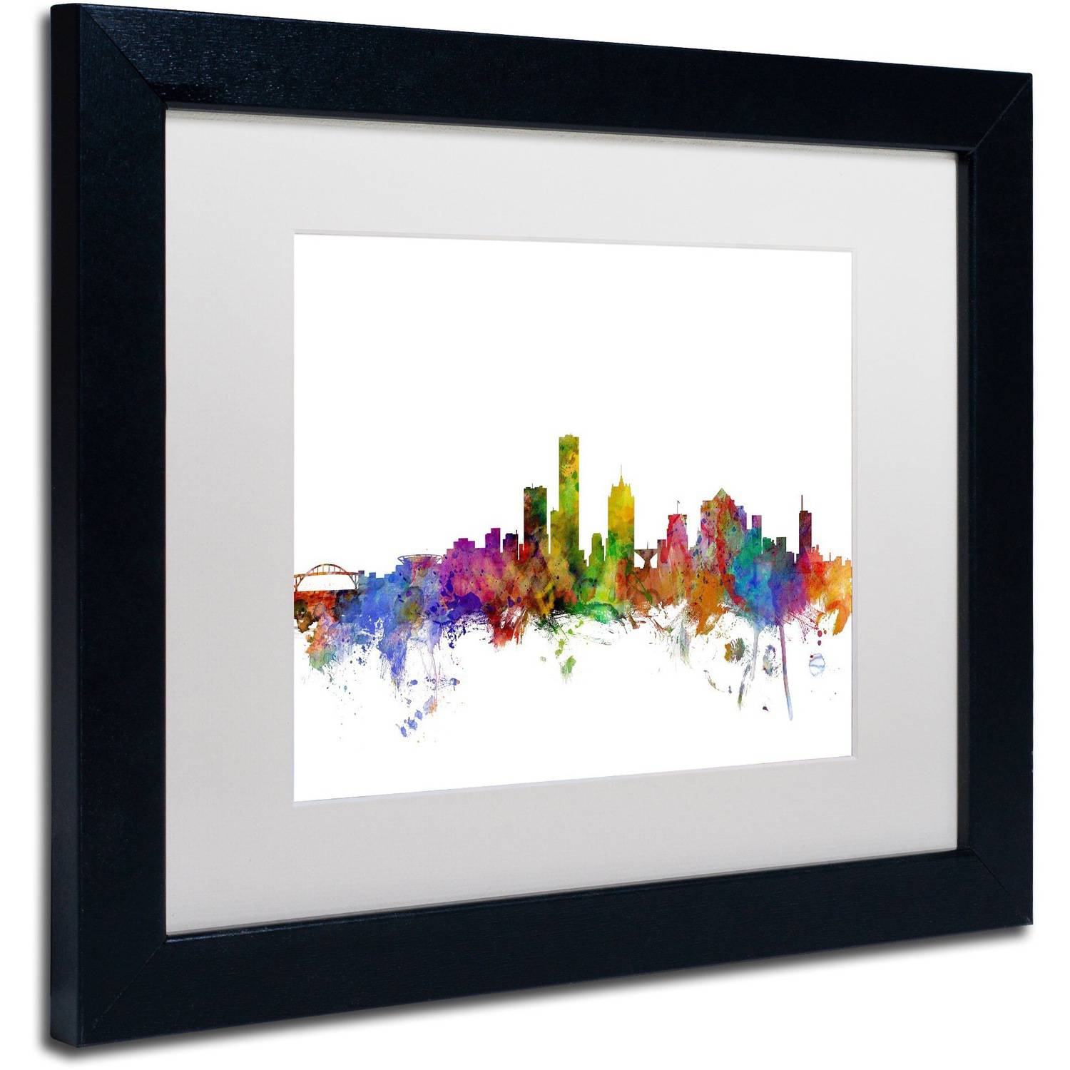 Trademark Fine Art 'Milwaukee Wisconsin Skyline' Canvas Art by Michael Tompsett, White Matte, Black Frame