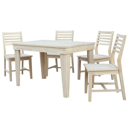 Aspen Solid Wood Dining Table With 4 Slat Chairs Unfinished 5 Piece Set