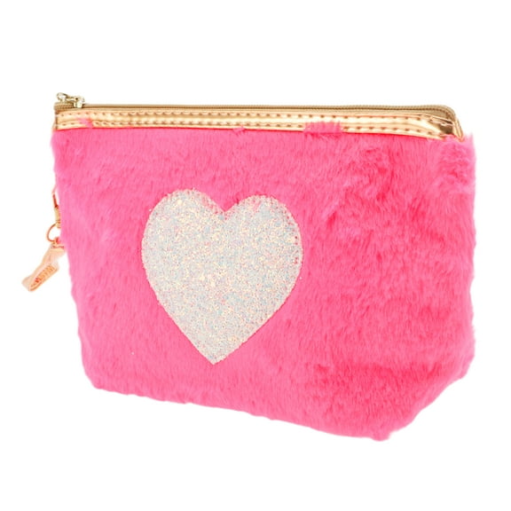 1 Pc Women Portable Heart Style Makeup Bag for Travel Vacation Wedding Rose Red Plush