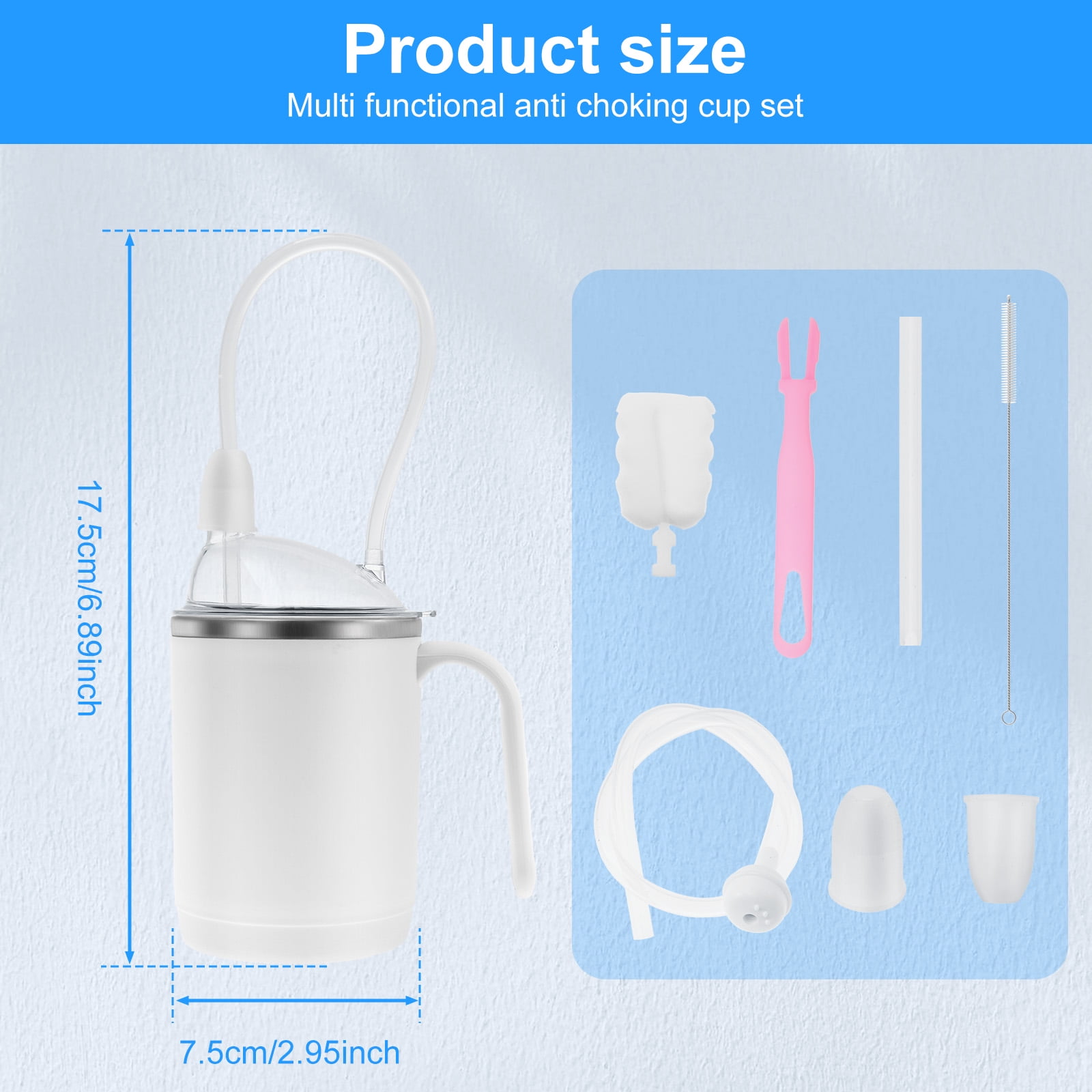 450ML Adult Sippy Cup Anti Choking Elderly Spill Proof Cup with Handle and Straw Multifunctional No Spill Feeding Mug for Seniors and Adults