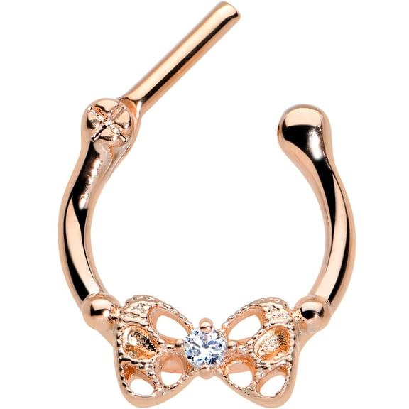 Body Candy 16G Womens Plated Steel Septum Jewelry Rosy Clear Bow Daith Tragus Cartilage Clicker 3/8"