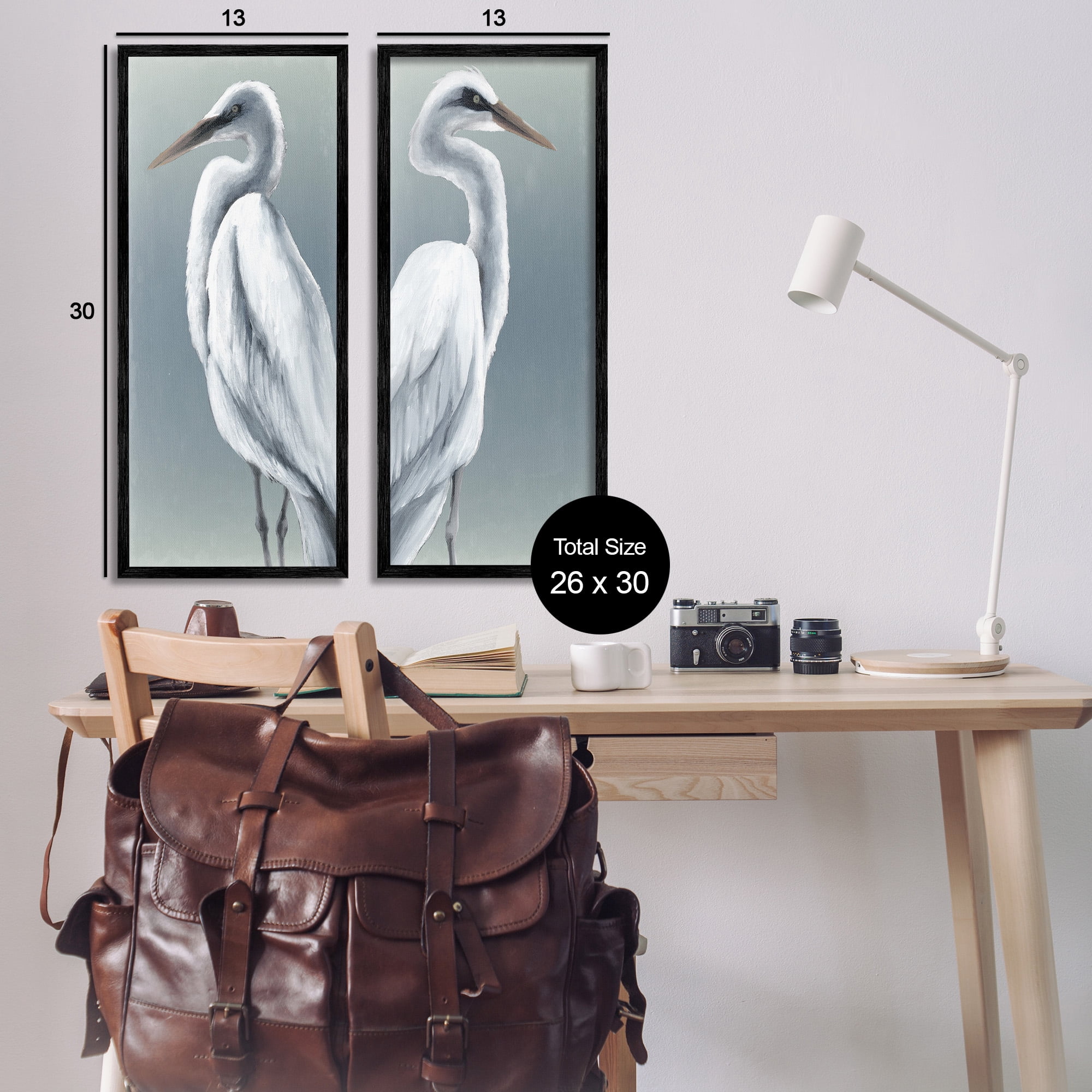 Stupell Industries Nautical Egret Portraits Animals & Insects Painting Black Framed Art Print Wall Art, 13 x 30, Set of 2