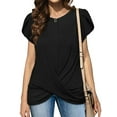 thumbnail image 2 of TEMOFON Women Blouses Summer Loose Fit Tops Casual Round Neck Tops Fashion Cross Front Tshirts Trendy Soild Black T Shirts for Women Size M, 2 of 5