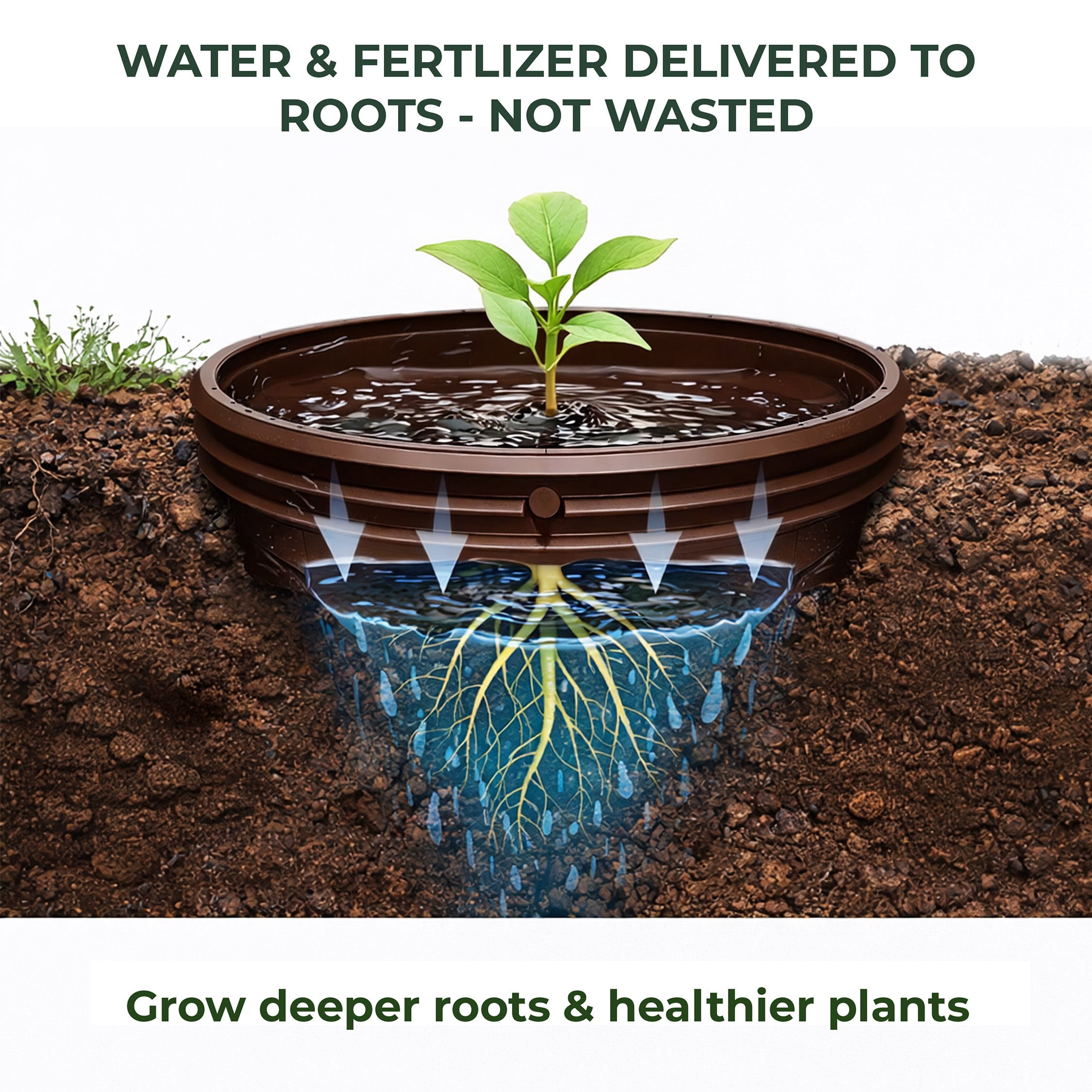 Rooted Promise 7 inch Solid Planting Grow Rings, Perfect for Deep Watering Veggies Herbs and Flowers, Protection and Edging of Garden Plants, Brown, Made in The USA - Pack of 4