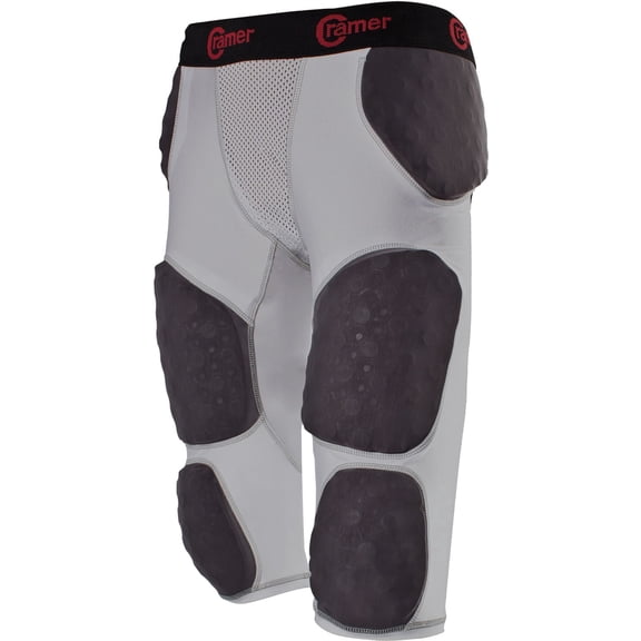 Cramer Lightning 7 Pad Football Girdle With Integrated Hip, Tail, Thigh and Knee Pads, Gray, Medium