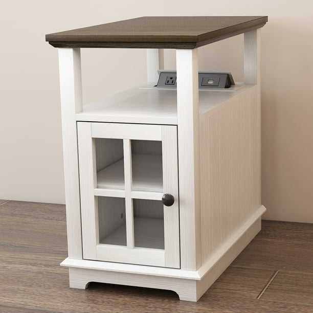 FAGAGA Rectangular End Table with Charging Station and Storage Shelf