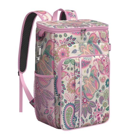Vintage Paisley Insulated Cooler Backpack - 20L Leakproof Soft Cooler Bag for Camping, Beach & Picnic, Holds 26 Cans, Long-Lasting Insulation