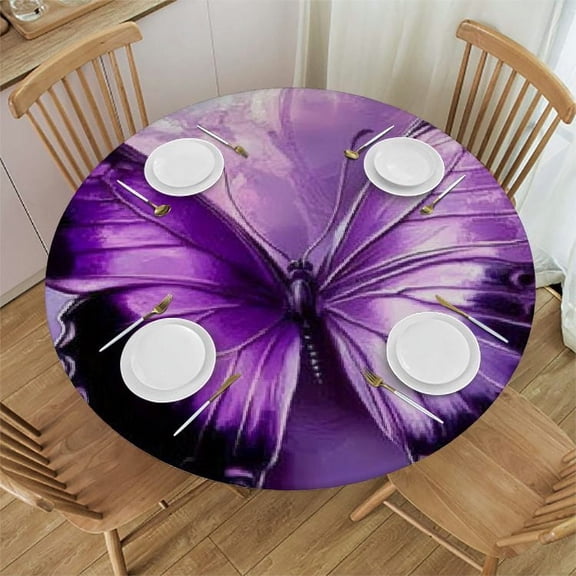 Patifu Butterfly Purple Fantasy Round Tablecloth Stain-Resistant and Washable for Indoor and Outdoor Use - Great for Home Kitchen, Parties, Holiday Dinner - Multiple Sizes Available 31"-35