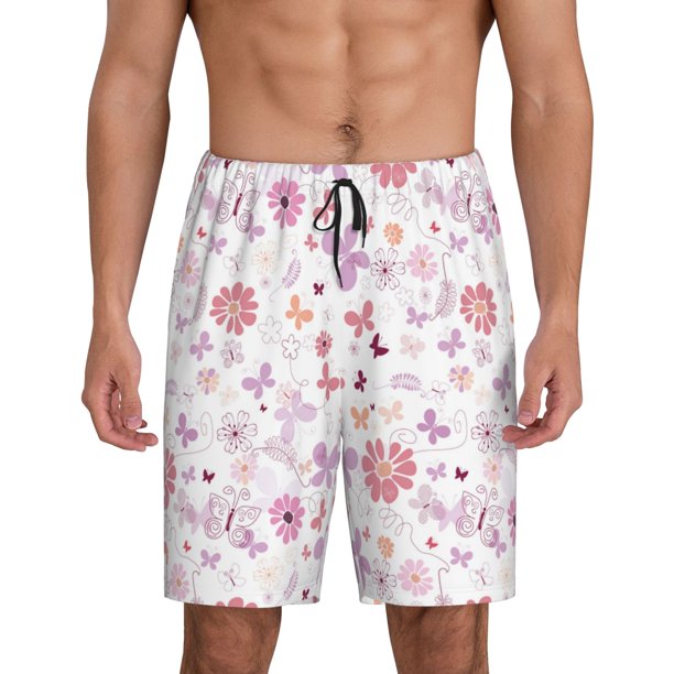 Fotbe Retro Floral Pantalones Cortos de Pijama para Hombre, Ropa de Dormir, Pantalones de Pijama Cortos para Hombre-X-Large