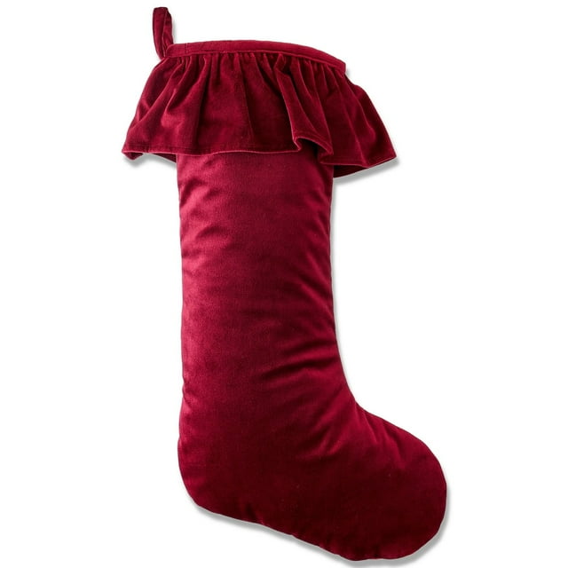 Red Ruffle Christmas Stocking, 20 Inch Large Holiday Stocking with Elegant Cuff, Classic Mantel Hanging Decoration for Christmas Gifts