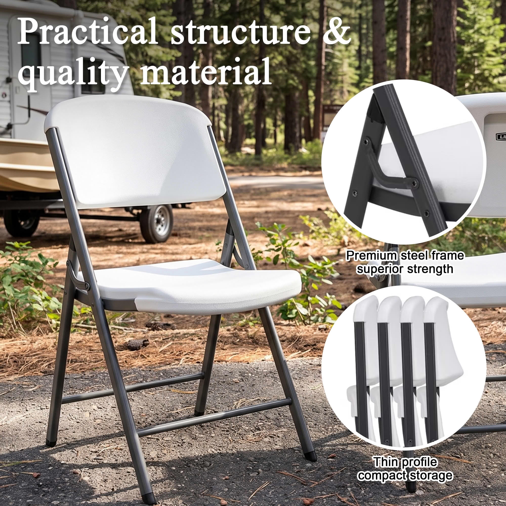 MAYEERTY White HDPE Folding Chairs 10 Pack, 600LB Capacity Powder Coated Steel Stackable UV Water Resistant Event Chairs