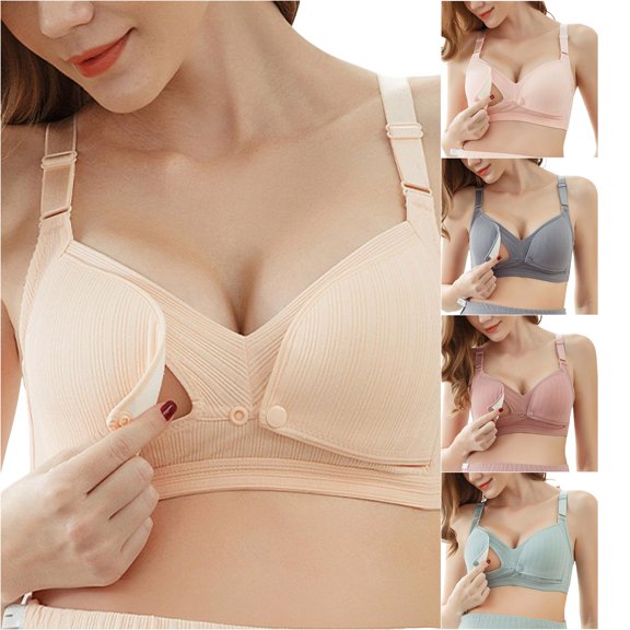 Maternity Nursing Bra Seamless Comfort Wireless Front Closure Plus Size Support For Breastfeeding Casual Holiday Wear, 36, Beige
