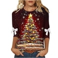 thumbnail image 2 of Zedker Christmas Shirts for Women 3/4 Sleeve Tunic Tops Glitter Xmas Tree Print Crewneck Pullover Red Plus XXXXL, 2 of 5