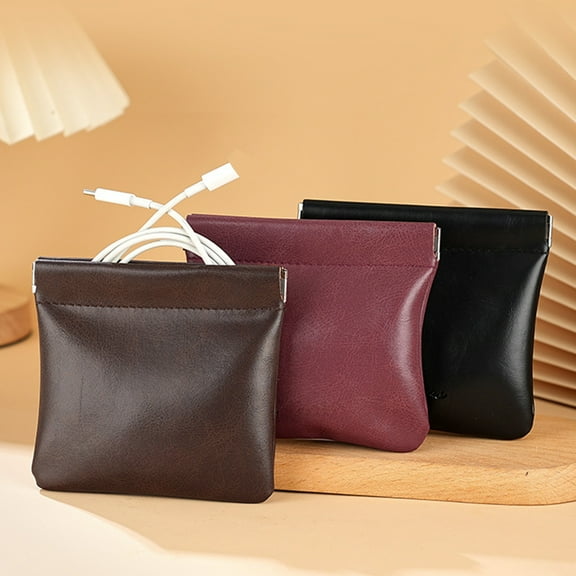 Automatic Closure Leather Squeeze Coin Purse, Squeeze Coin Pouch, Black Coin Pouch, Coin Purse for Men, Change Holder For Men & Women