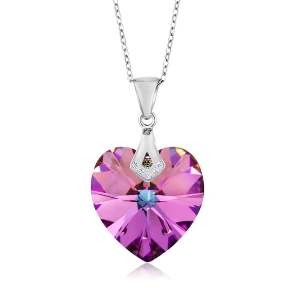 Gem Stone King 925 Sterling Silver Timless Pink Heart Pendant Made with Crystals