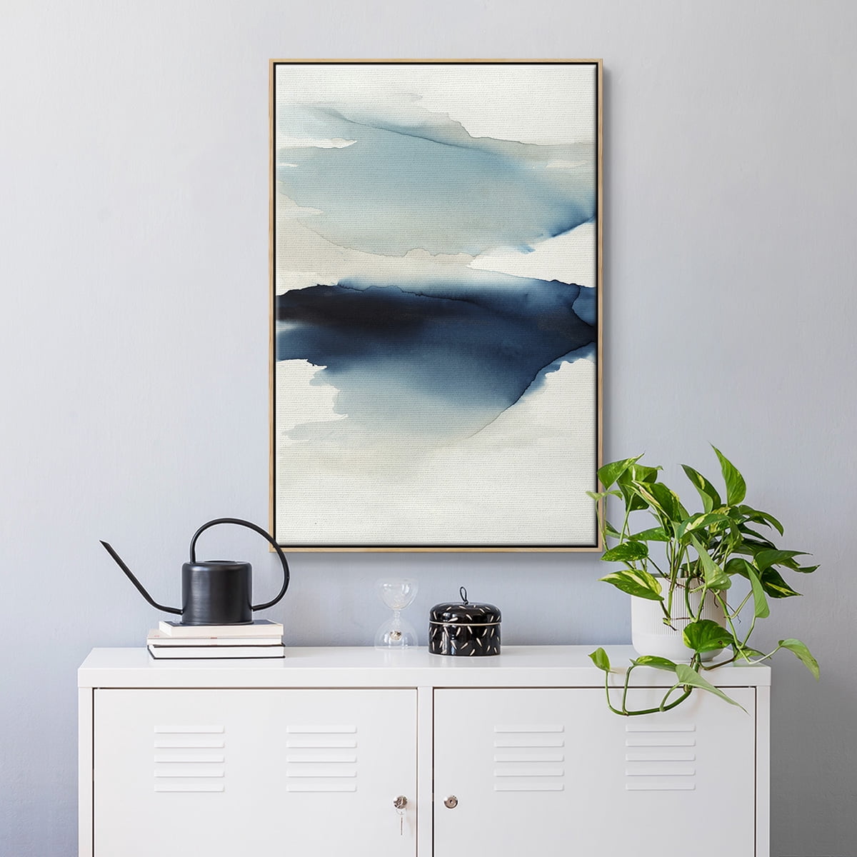 Waves I Framed Premium Gallery Wrapped Canvas - Ready to Hang - 27 x 41 - Natural Wood Floating Frame
