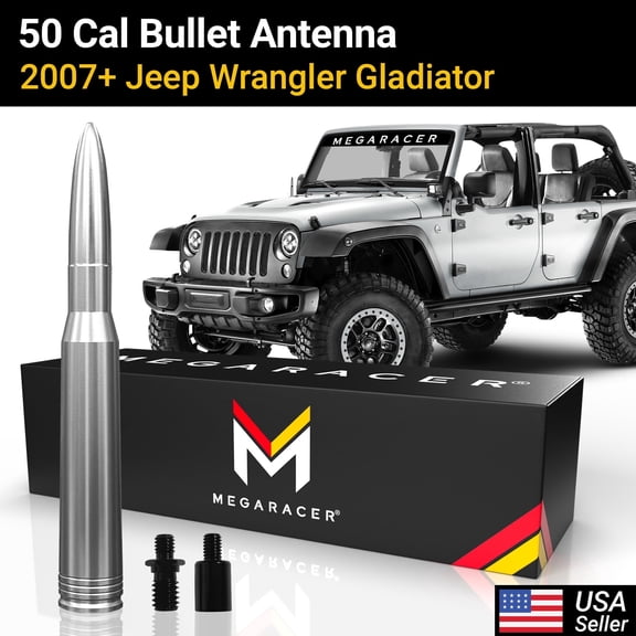 Mega Racer 2007-2024 Jeep Wrangler Gladiator 50 Cal Bullet Antenna (SILVER) - 4xe JK JKU JL JLU JT Rubicon Sahara Willys Mojave Truck Car Antenna Replacement, 1 PACK