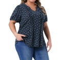 thumbnail image 4 of Agnes Orinda Women's Plus Size Floral Printed Tops Notched V Neck Short Sleeves Casual Summer Blouses 1X Blue, 4 of 6