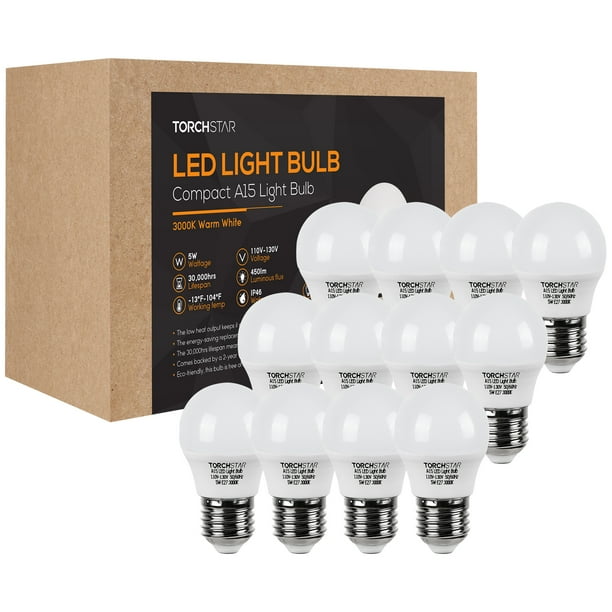 12 Pack A15 Light Bulb, LED Bulb, 3000K Warm White